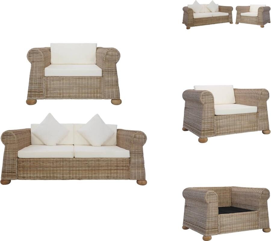 VidaXL Bankstel Bankstellen Bank Banken 2-delig Bankstel met kussens natuurlijk rattan