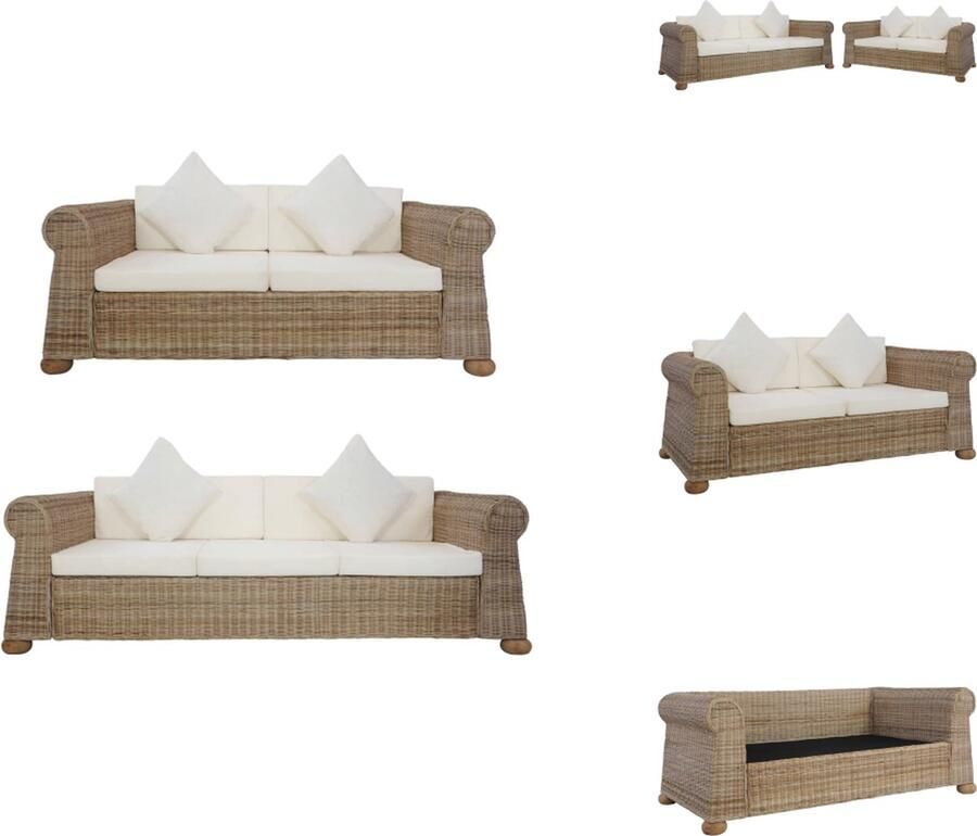 VidaXL Bankstel Bankstellen Bank Banken 2-delig Bankstel met kussens natuurlijk rattan - Foto 4