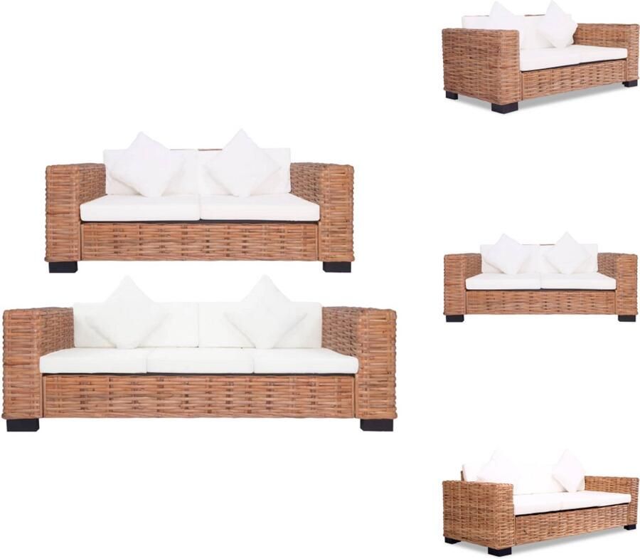 VidaXL Bankstel Bankstellen Bank Banken 2-delig Bankstel met kussens natuurlijk rattan - Foto 3