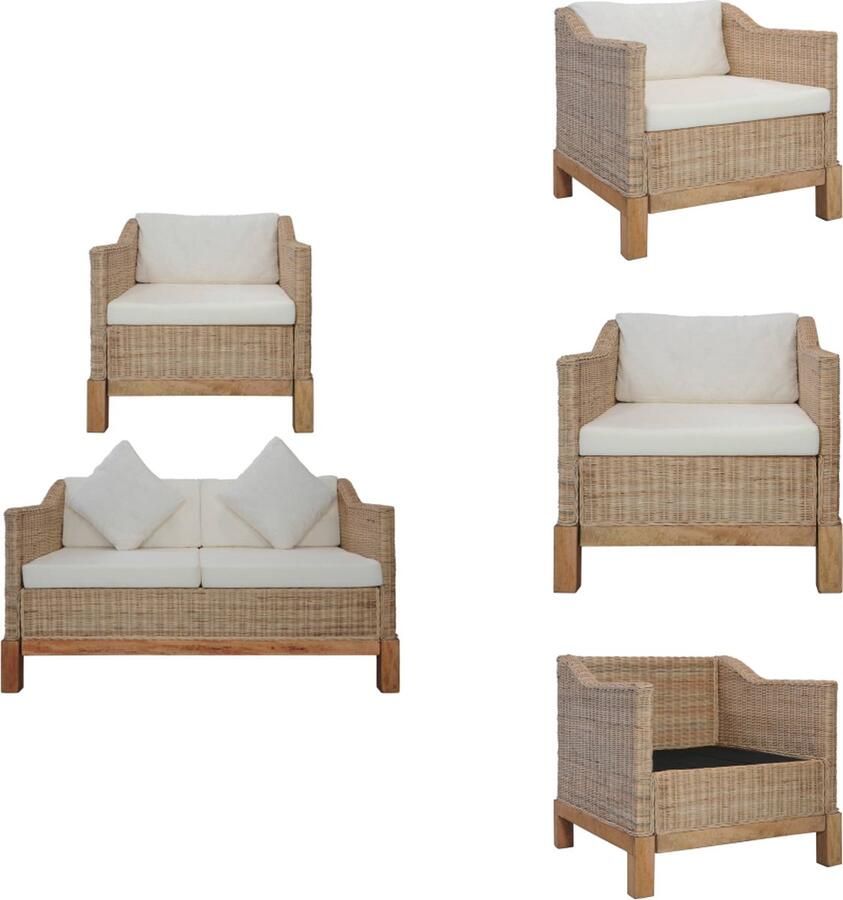 VidaXL Bankstel Bankstellen Bank Banken 2-delig Bankstel met kussens natuurlijk rattan