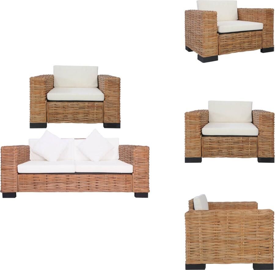 VidaXL Bankstel Bankstellen Bank Banken 2-delig Bankstel met kussens natuurlijk rattan