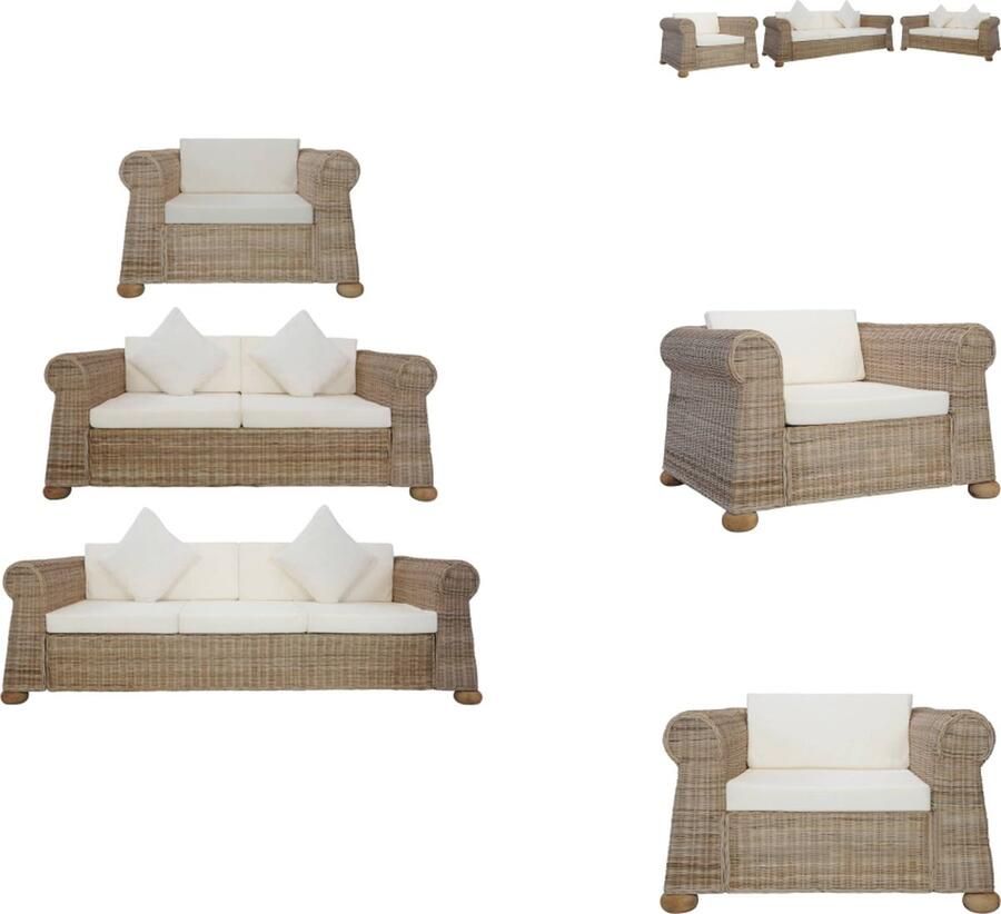 VidaXL Rattan Bankstelset Natuurlijk rattan Set met 1 fauteuil 1 tweezitsbank en 1 driezitsbank Afmetingen- 100 x 78 x 67 cm 155 x 78 x 67 cm 195 x 78 x 67 cm Bank - Foto 2