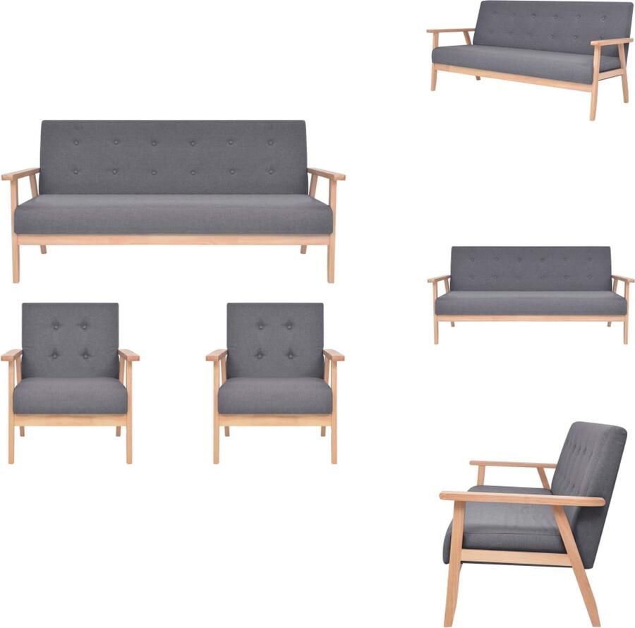 VidaXL Bankstel Bankstellen Bank Banken 3-delig Bankstel stof donkergrijs