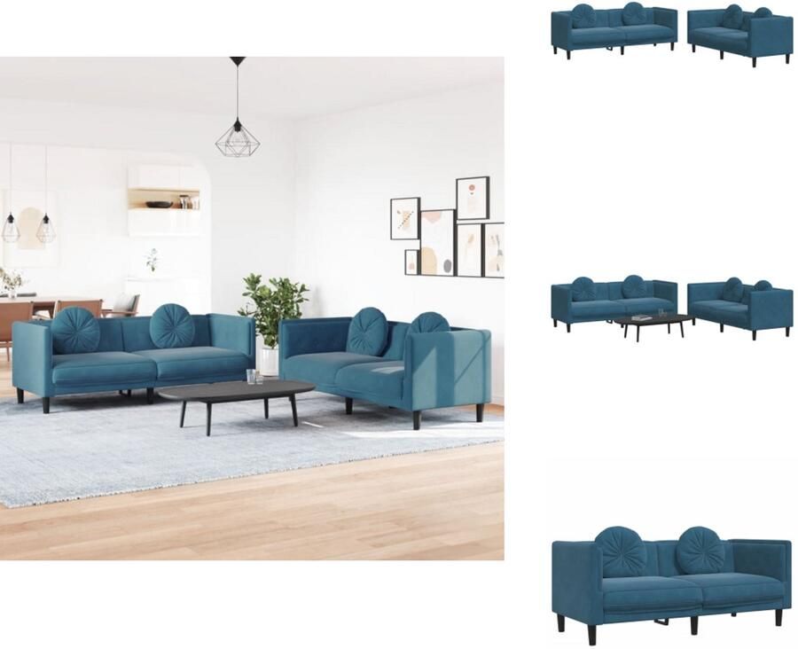 VidaXL Bankstel Bankstellen Bankenset Bank 2-delige Loungeset met kussens fluweel blauw