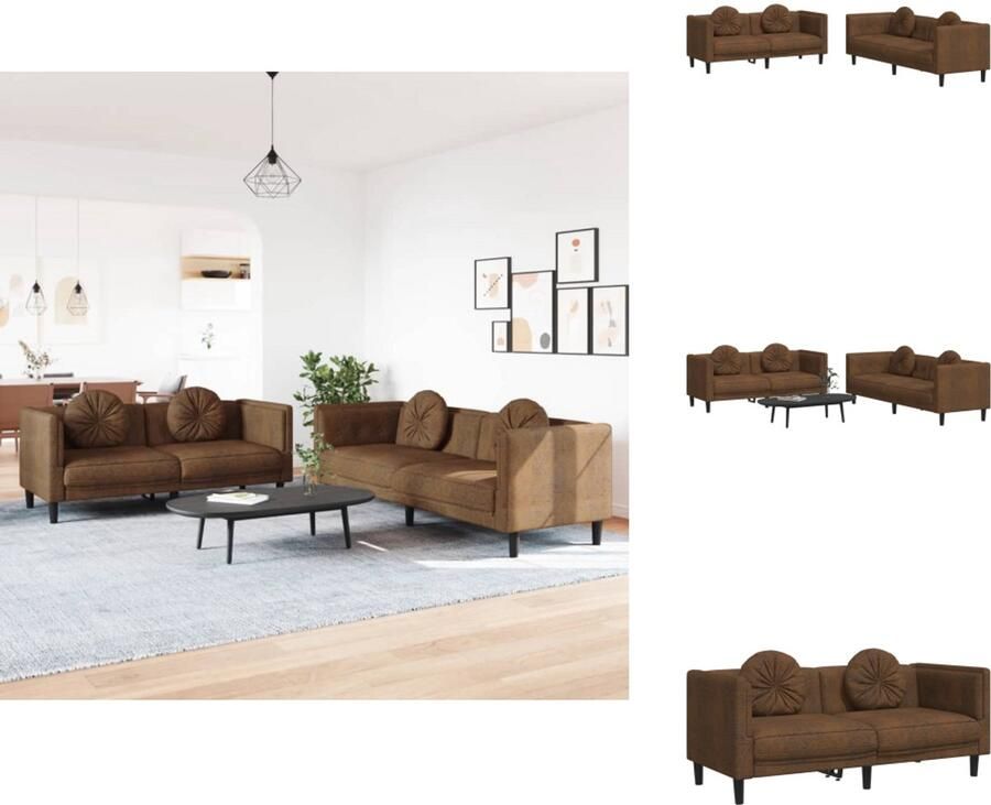 VidaXL Bankstel Bankstellen Bankenset Bank 2-delige Loungeset met kussens fluweel bruin