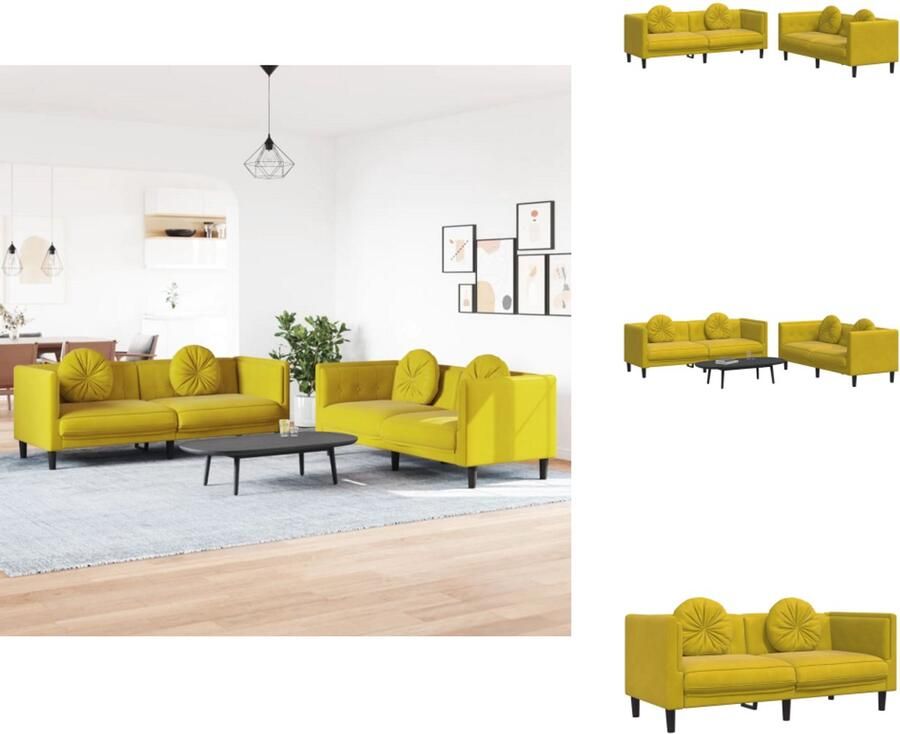 VidaXL Bankstel Bankstellen Bankenset Bank 2-delige Loungeset met kussens fluweel geel