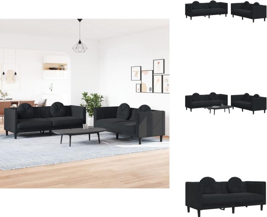 VidaXL Bankstel Bankstellen Bankenset Bank 2-delige Loungeset met kussens fluweel zwart