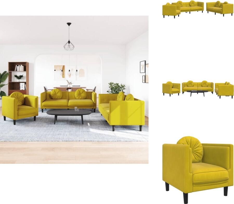 VidaXL Bankstel Bankstellen Bankenset Bank 3-delige Loungeset met kussens fluweel geel