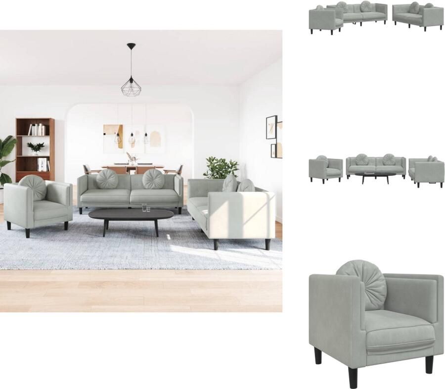 VidaXL Bankstel Bankstellen Bankenset Bank 3-delige Loungeset met kussens fluweel lichtgrijs