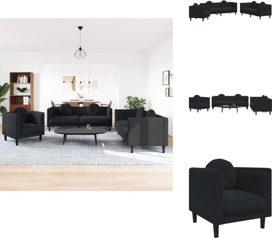 VidaXL Bankstel Bankstellen Bankenset Bank 3-delige Loungeset met kussens fluweel zwart