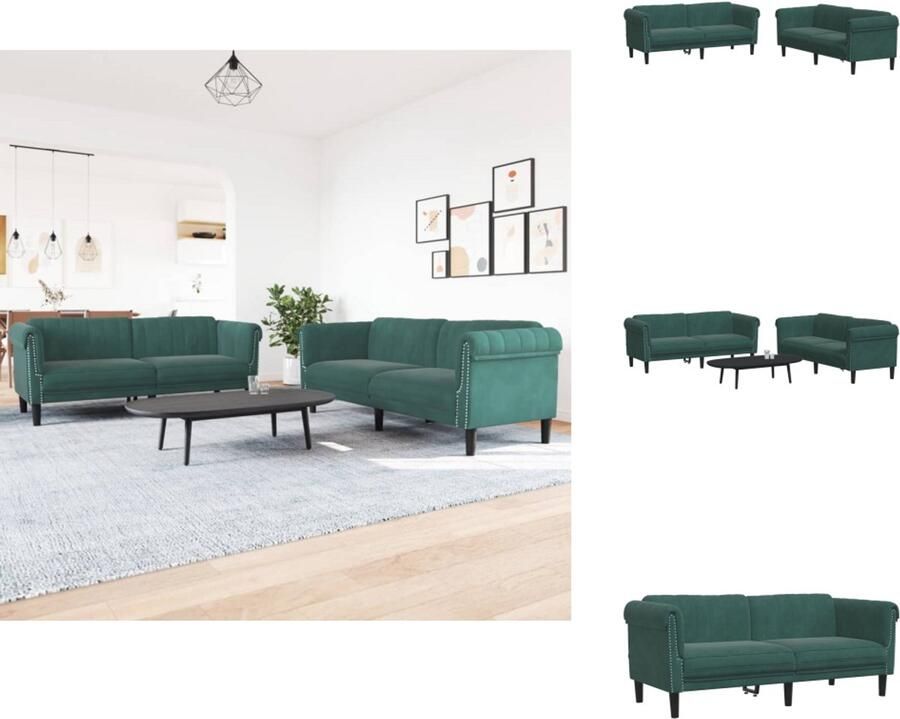 VidaXL Bankstel Bankstellen Bankenset Sofa 2-delige Loungeset fluweel donkergroen