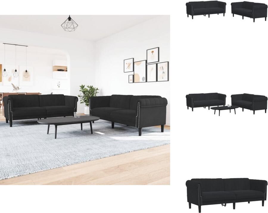 VidaXL Bankstel Bankstellen Bankenset Sofa 2-delige Loungeset fluweel zwart