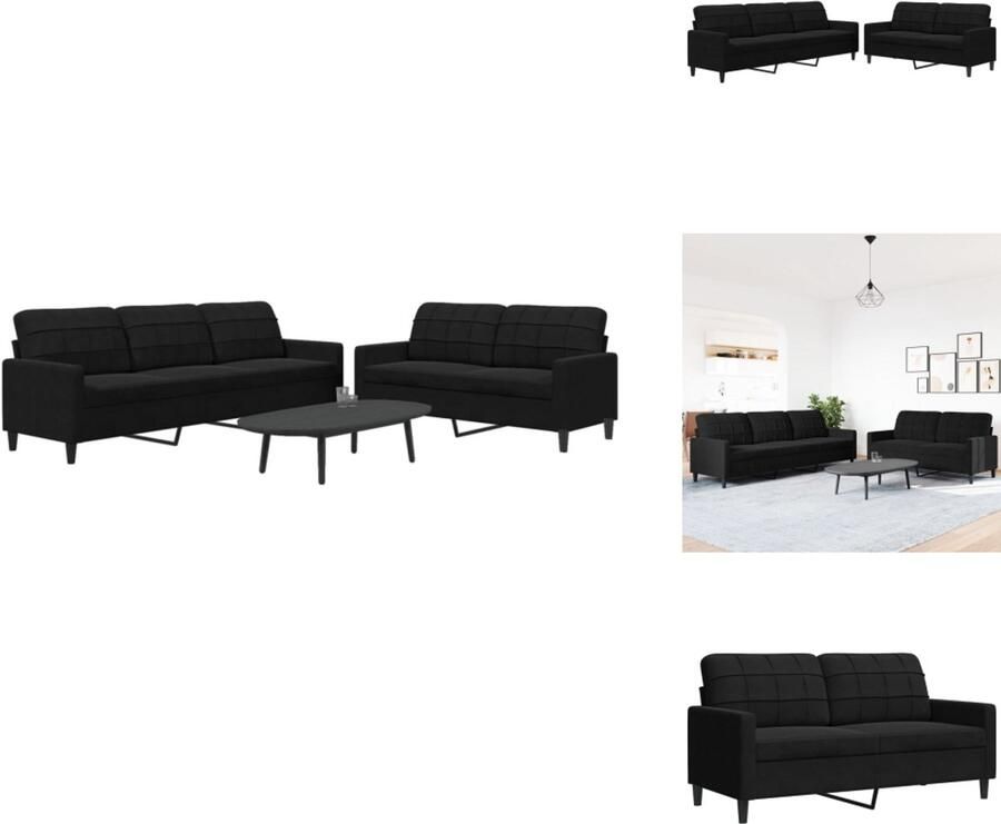 VidaXL Bankstel Bankstellen Bankenset Sofa 2-delige Loungeset met kussens fluweel zwart