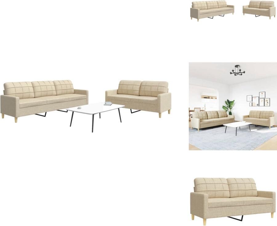 VidaXL Bankstel Bankstellen Bankenset Sofa 2-delige Loungeset stof crèmekleurig