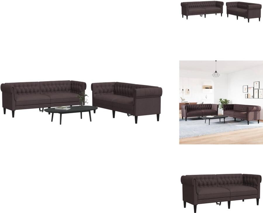 VidaXL Bankstel Bankstellen Bankenset Sofa 2-delige Loungeset stof donkerbruin