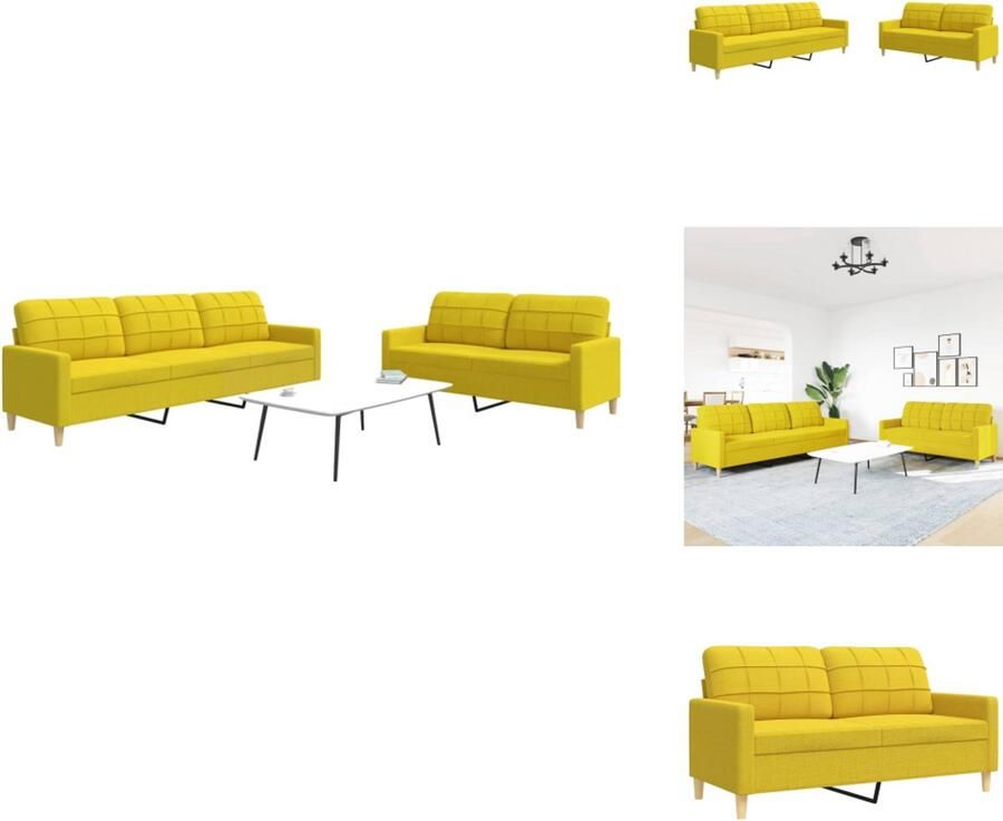 VidaXL Bankstel Bankstellen Bankenset Sofa 2-delige Loungeset stof lichtgeel
