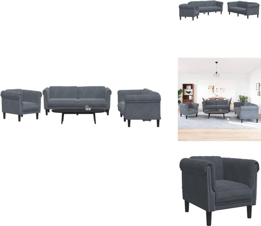 VidaXL Bankstel Bankstellen Bankenset Sofa 3-delige Loungeset fluweel donkergrijs