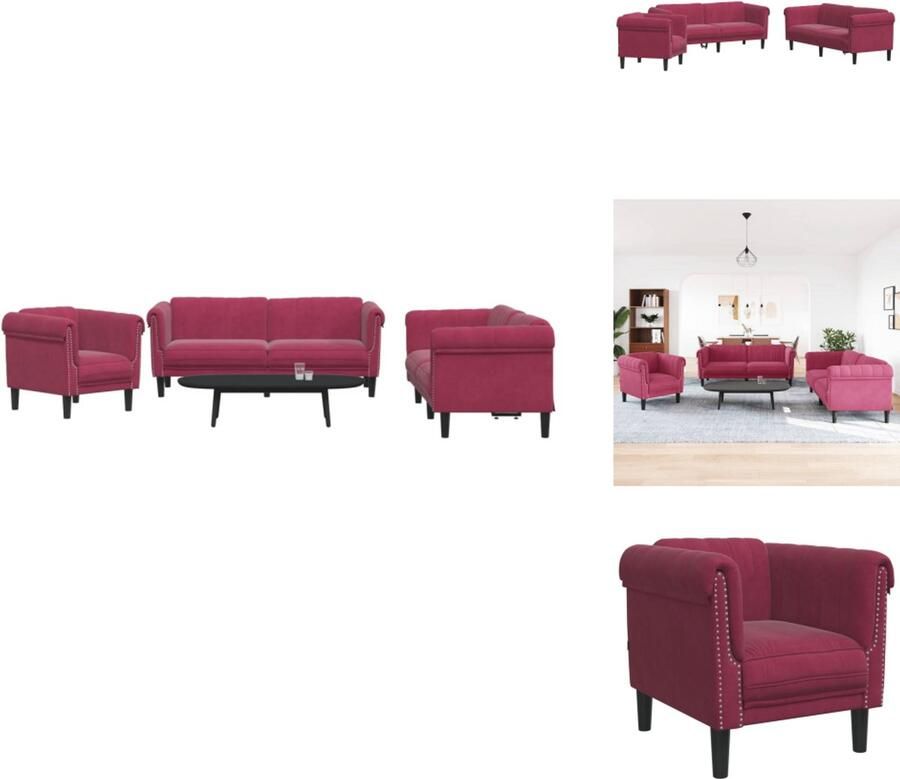 VidaXL Bankstel Bankstellen Bankenset Sofa 3-delige Loungeset fluweel wijnrood