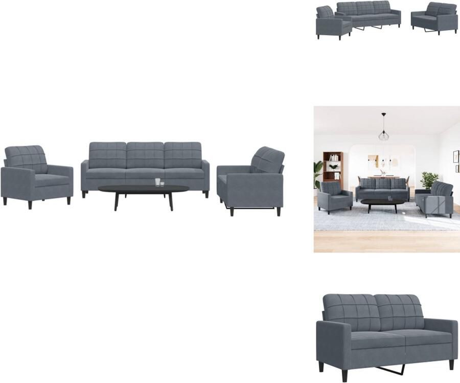 VidaXL Bankstel Bankstellen Bankenset Sofa 3-delige Loungeset met kussens fluweel donkergrijs