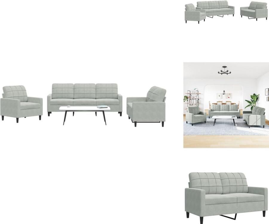 VidaXL Bankstel Bankstellen Bankenset Sofa 3-delige Loungeset met kussens fluweel lichtgrijs