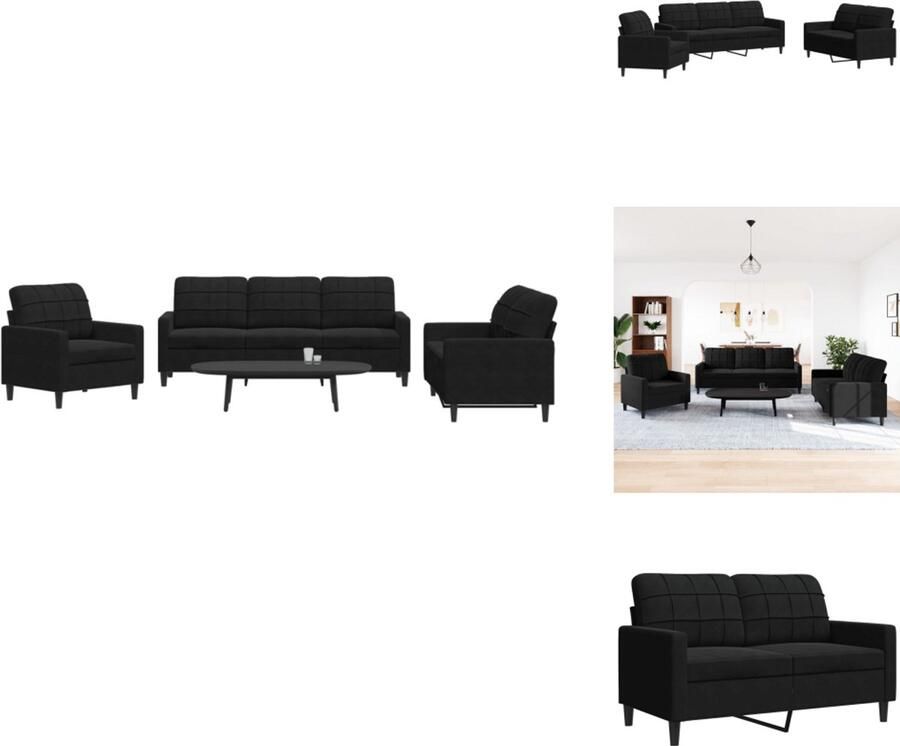 VidaXL Bankstel Bankstellen Bankenset Sofa 3-delige Loungeset met kussens fluweel zwart