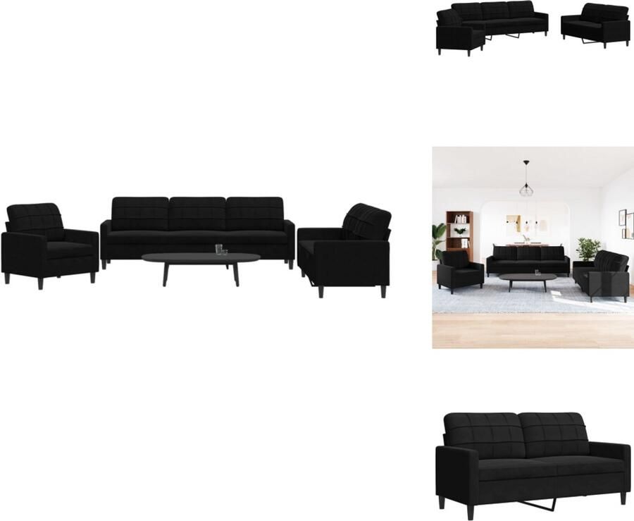 VidaXL Bankstel Bankstellen Bankenset Sofa 3-delige Loungeset met kussens fluweel zwart