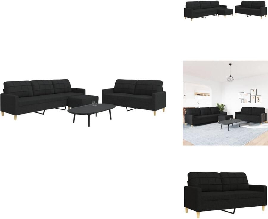 VidaXL Bankstel Bankstellen Bankenset Sofa 3-delige Loungeset met voetenbank stof zwart