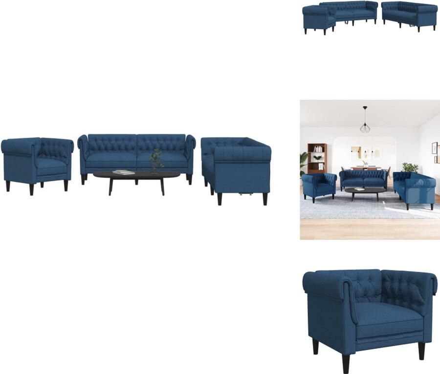 VidaXL Bankstel Bankstellen Bankenset Sofa 3-delige Loungeset stof blauw
