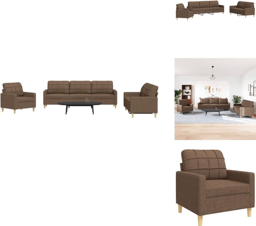 VidaXL Bankstel Bankstellen Bankenset Sofa 3-delige Loungeset stof bruin