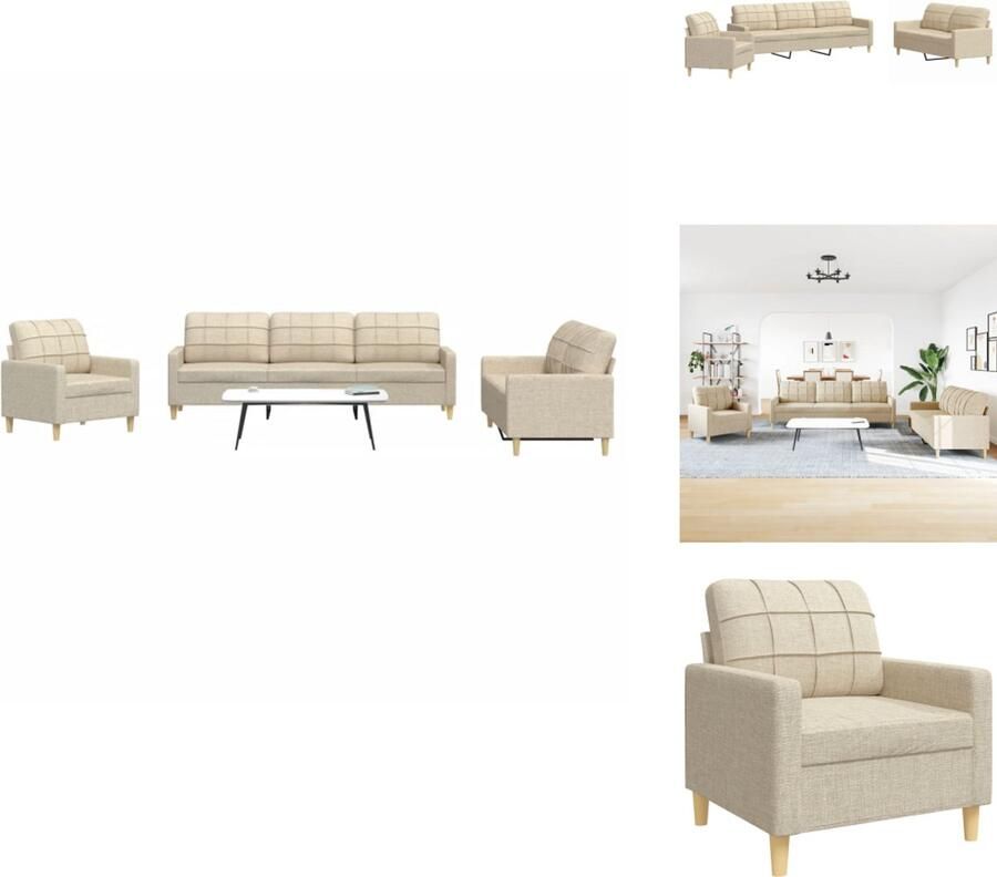 VidaXL Bankstel Bankstellen Bankenset Sofa 3-delige Loungeset stof crèmekleurig
