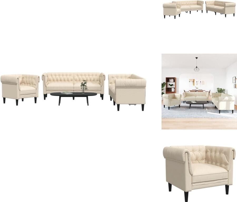 VidaXL Bankstel Bankstellen Bankenset Sofa 3-delige Loungeset stof crèmekleurig