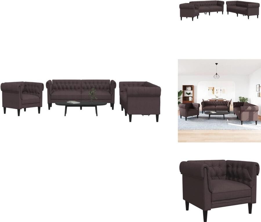 VidaXL Bankstel Bankstellen Bankenset Sofa 3-delige Loungeset stof donkerbruin