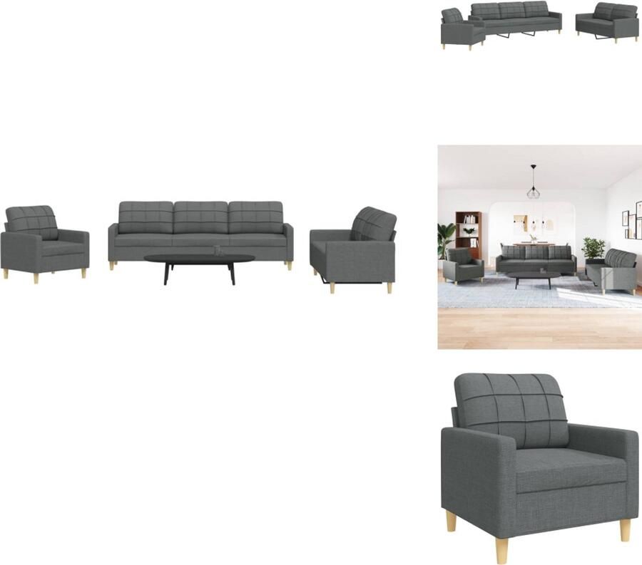 VidaXL Bankstel Bankstellen Bankenset Sofa 3-delige Loungeset stof donkergrijs