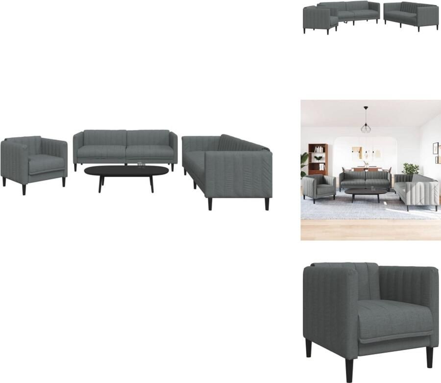 VidaXL Bankstel Bankstellen Bankenset Sofa 3-delige Loungeset stof donkergrijs - Foto 2