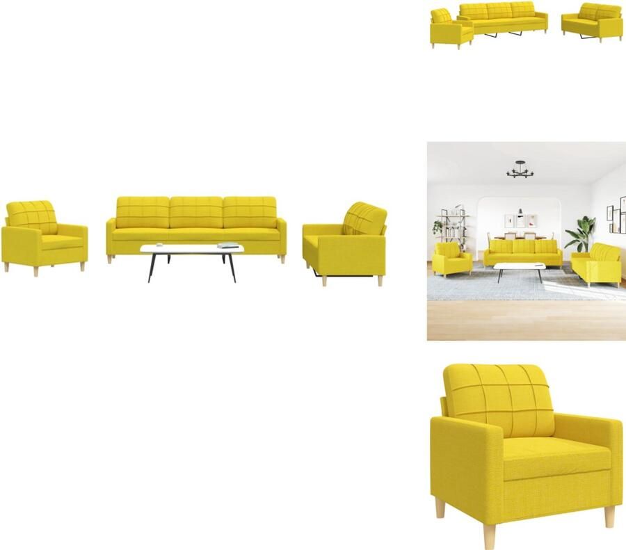 VidaXL Bankstel Bankstellen Bankenset Sofa 3-delige Loungeset stof lichtgeel