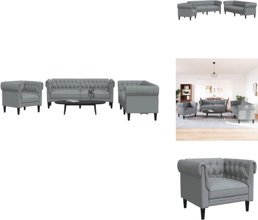 VidaXL Bankstel Bankstellen Bankenset Sofa 3-delige Loungeset stof lichtgrijs - Foto 2