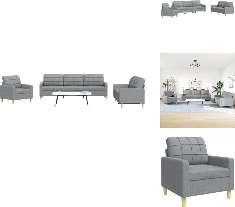 VidaXL Bankstel Bankstellen Bankenset Sofa 3-delige Loungeset stof lichtgrijs