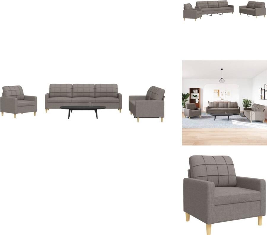 VidaXL Bankstel Bankstellen Bankenset Sofa 3-delige Loungeset stof taupe