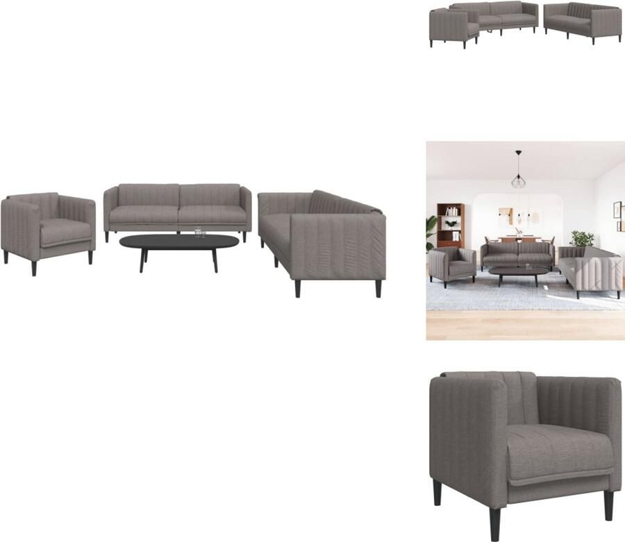 VidaXL Bankstel Bankstellen Bankenset Sofa 3-delige Loungeset stof taupe - Foto 2