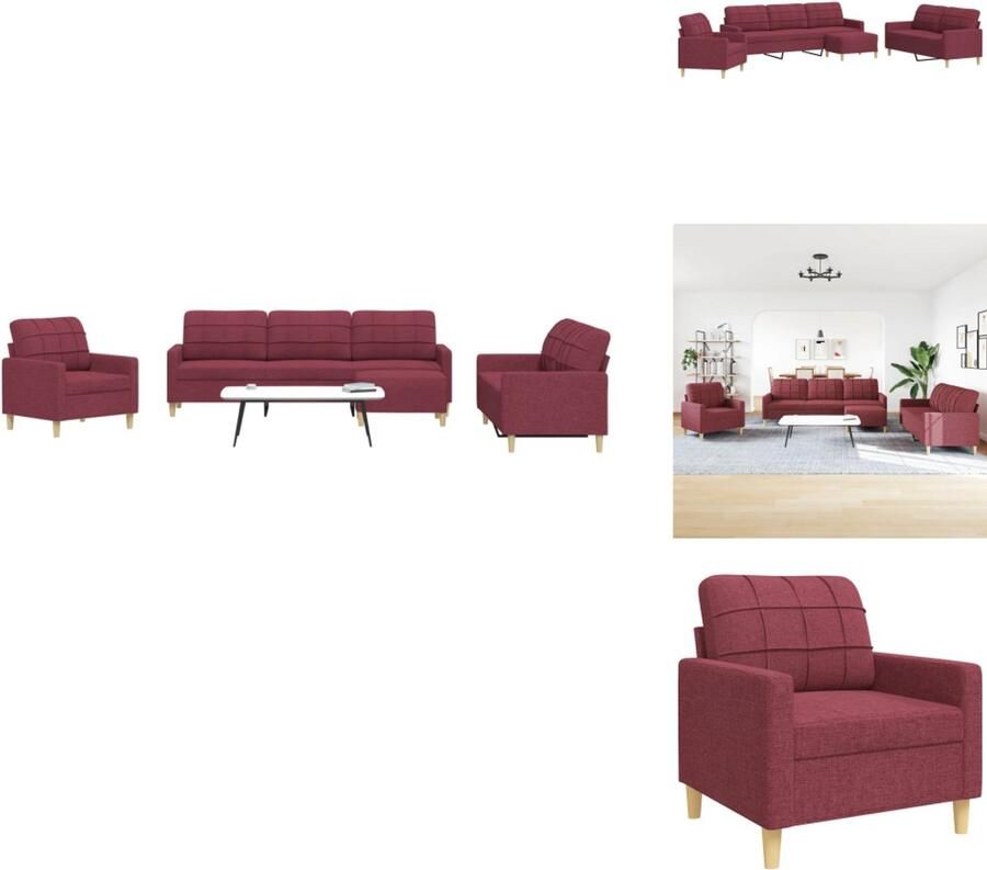 VidaXL Bankstel Bankstellen Bankenset Sofa 4-delige Loungeset met voetenbank stof wijnrood