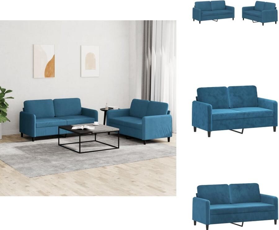 VidaXL Bankstel Bankstellen Fauteuil 2-zitsbank 2-delige Loungeset fluweel blauw