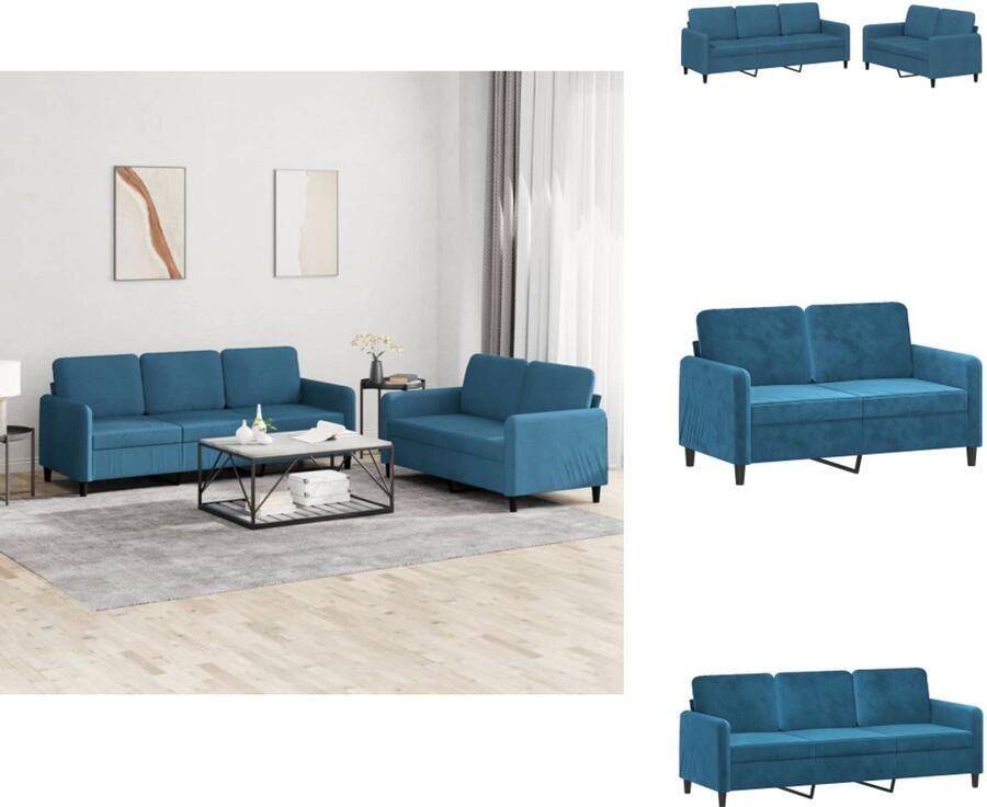 VidaXL Bankstel Bankstellen Fauteuil 2-zitsbank 2-delige Loungeset fluweel blauw