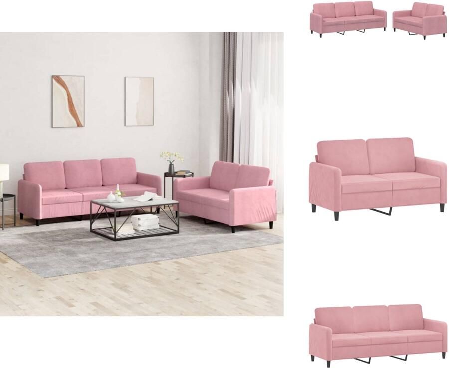 VidaXL Bankstel Bankstellen Fauteuil 2-zitsbank 2-delige Loungeset fluweel roze