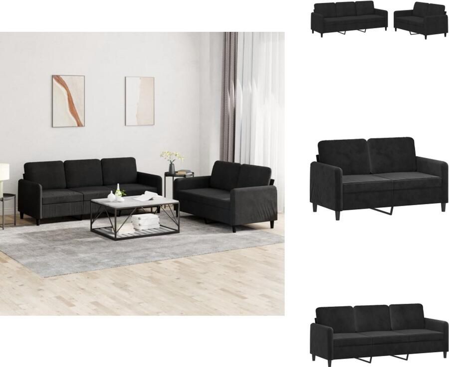 VidaXL Bankstel Bankstellen Fauteuil 2-zitsbank 2-delige Loungeset fluweel zwart