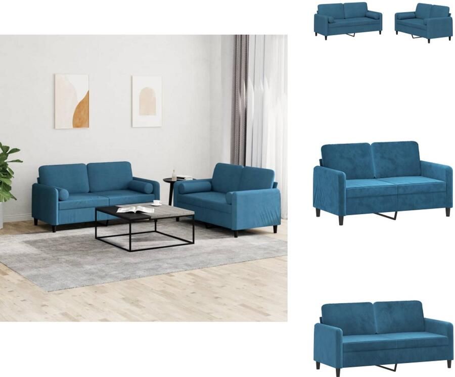 VidaXL Bankstel Bankstellen Fauteuil 2-zitsbank 2-delige Loungeset met kussens fluweel blauw