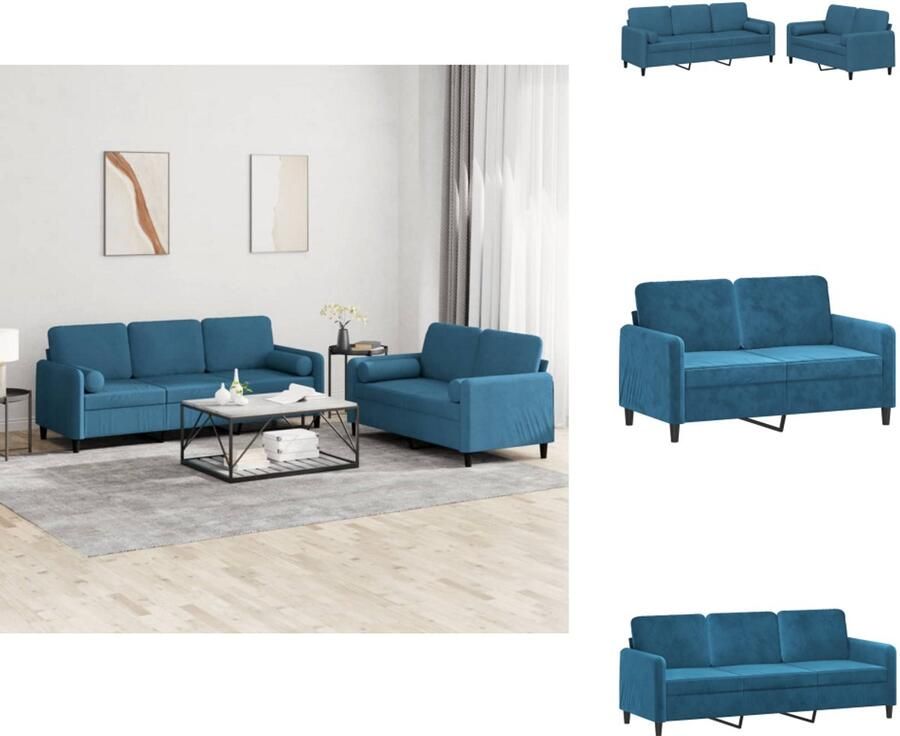 VidaXL Bankstel Bankstellen Fauteuil 2-zitsbank 2-delige Loungeset met kussens fluweel blauw