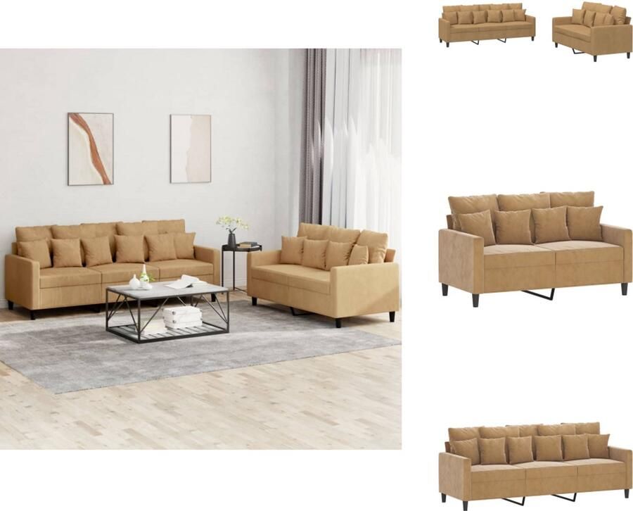 VidaXL Bankstel Bankstellen Fauteuil 2-zitsbank 2-delige Loungeset met kussens fluweel bruin