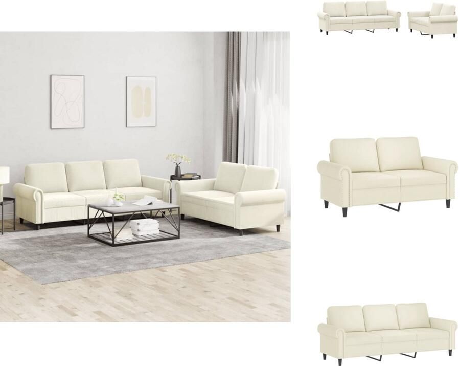 VidaXL Bankstel Bankstellen Fauteuil 2-zitsbank 2-delige Loungeset met kussens fluweel crèmekleurig