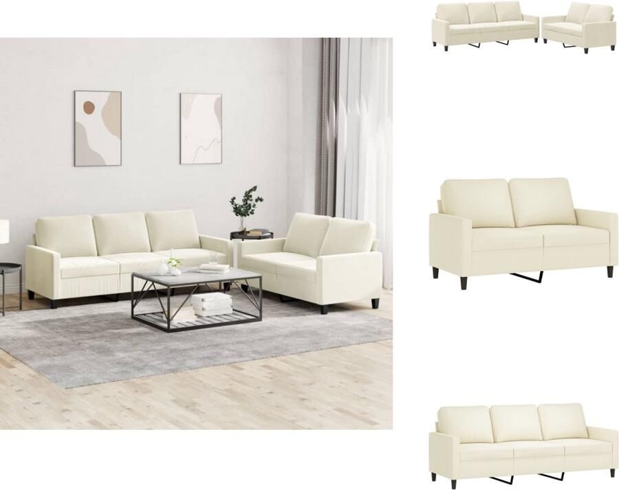 VidaXL Bankstel Bankstellen Fauteuil 2-zitsbank 2-delige Loungeset met kussens fluweel crèmekleurig