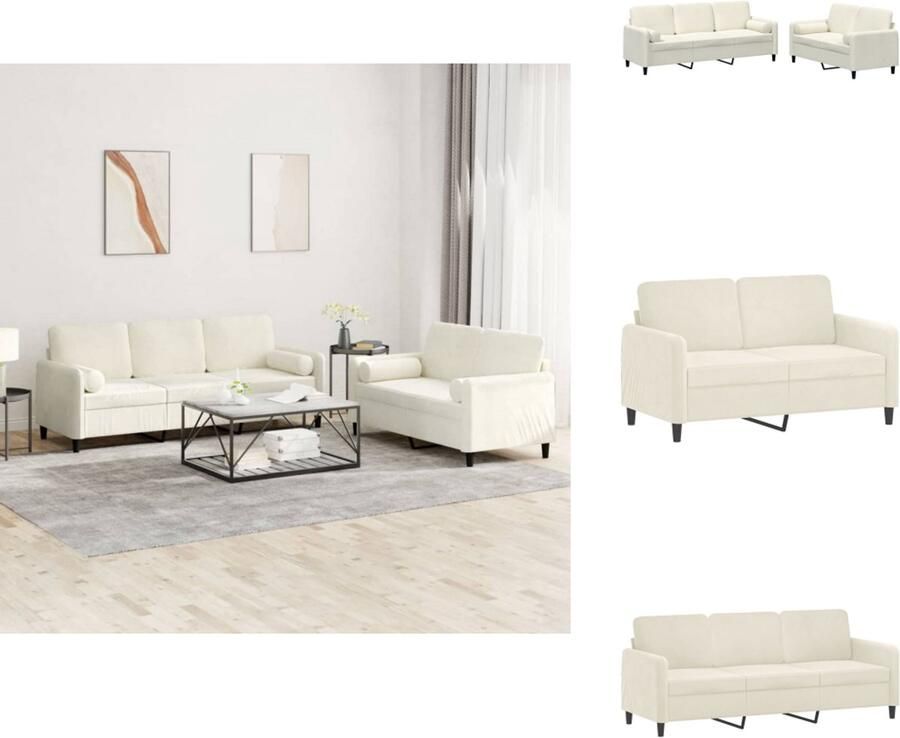 VidaXL Bankstel Bankstellen Fauteuil 2-zitsbank 2-delige Loungeset met kussens fluweel crèmekleurig